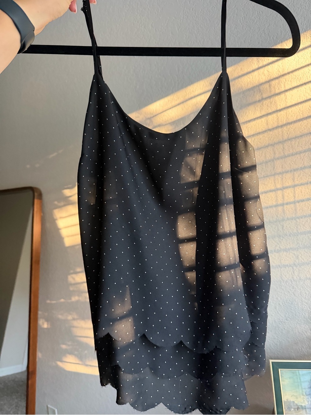 Elle Black Polka Dot Scallop Hem Cami